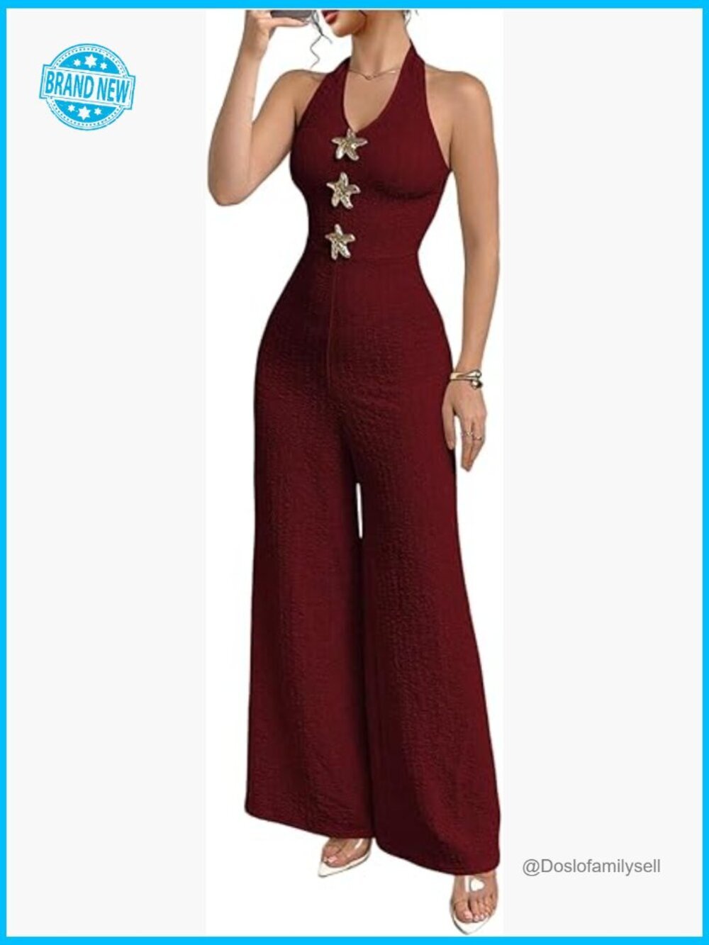 Sequined Star Print Halter Jumpsuit Backless Wide Leg One Piece Romper